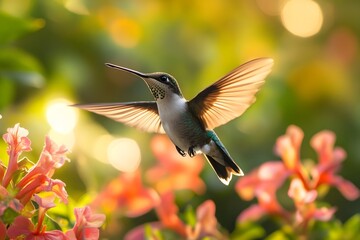 Obraz premium Hummingbirds dance in tropical gardens