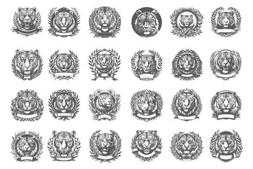 Minimalist Black and White Tiger Portraits, Jungle Cat Clipart