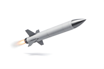 Photorealistic Mid-Flight Rocket-Powered Missile Isolated on White
