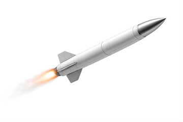 Naklejka premium Photorealistic Mid-Flight Rocket-Powered Missile Isolated on White 