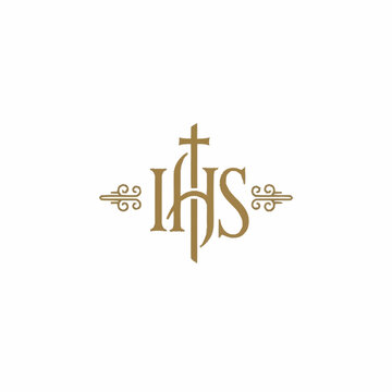 IHS Christogram with Cross and Ornate Flourishes.