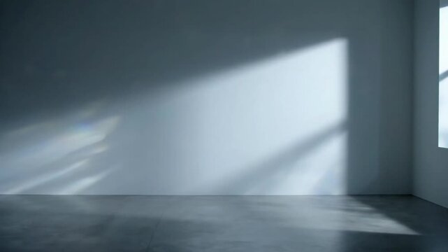Abstract Architectural Illumination Geometric cool light patterns from an unseen window moving subtly across a textured, neutral-toned interior wall, emphasizing the interplay of light, shadow, and