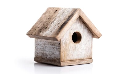 A small rustic wooden birdhouse. Concept Rustic wooden birdhouse, Small garden decor, Handcrafted wood craft, Cottagecore backyard charm, Wildlife-friendly shelter