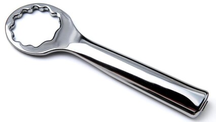 Stainless steel round cookie cutter with a fluted edge on a handle. Concept Stainless steel round cookie cutter, fluted edge, handle, ergonomic design, kitchen tool