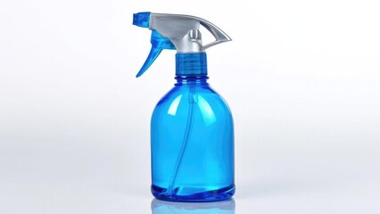 Fototapeta premium Blue spray bottle with trigger nozzle filled with blue liquid. Concept Blue spray bottle, Trigger nozzle, Blue liquid, Close-up product shot, Everyday objects