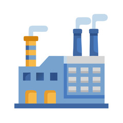Fototapeta premium Modern flat design illustration of a blue factory with chimney stacks emitting smoke