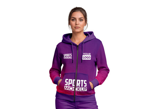 Hoodie Mockup Featuring Woman In Zip Up Sweatshirt