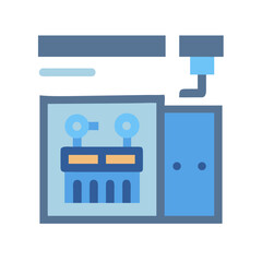 Fototapeta premium Flat illustration of industrial machine, featuring blue tones and simple geometric shapes