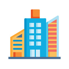 Naklejka premium Flat design colorful city office buildings on black background isolated illustration