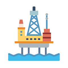 Obraz premium Offshore oil rig platform illustration in flat vector style on black background