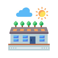 Obraz premium Eco-Friendly Building with Rooftop Garden in Flat Design Under Sun