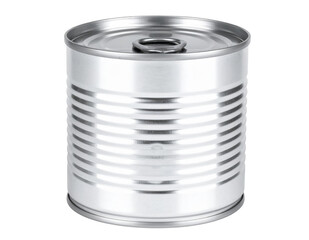 Silver metal tin can with a pull tab for canned food products. Isolated on transparent background.