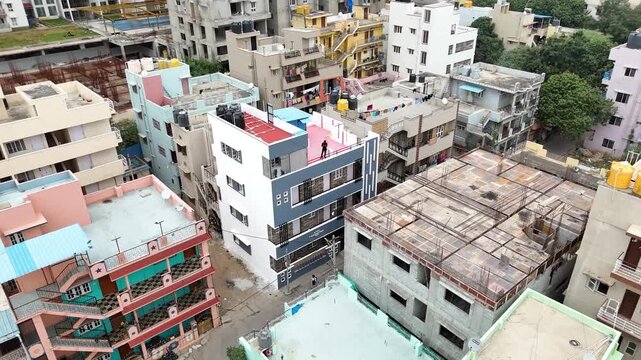 Aerial Drone View of Rajarajeshwari Nagar, Bangalore, India &ndash; Emerging Luxury Real Estate Market in South-West Bangalore with High-Rise Residential Projects, Commercial Development, and Rajarajeshwari