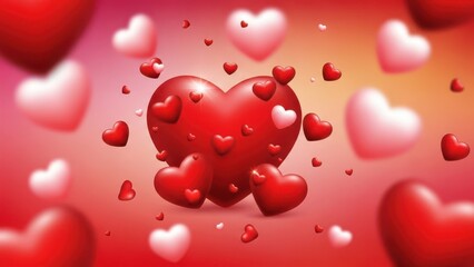 Obraz premium Floating red and pink 3d hearts over warm glowing background for valentines day concept