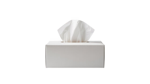 A white tissue box with tissues sticking out on white background transparent background