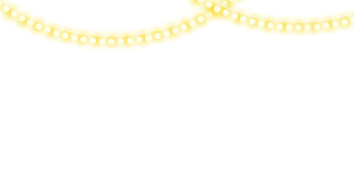 Warm yellow string lights decoration for ramadan and ied, festive glowing fairy lights for party and holiday design.