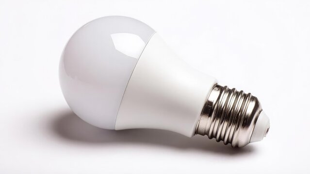 A white frosted screw-in light bulb. Concept Studio Lighting, Frosted Bulb Prop, Warm Ambient Light, Minimalist Decor, Vintage Charm
