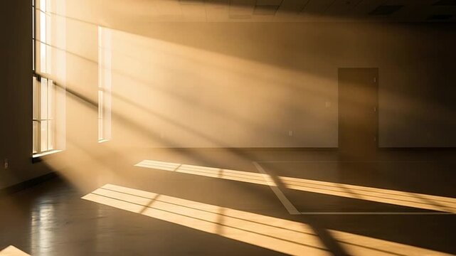 Radiant Light's Embrace: Witness the dance of sunlight as it streams through a window, casting luminous shadows across a serene, empty interior. This image evokes feelings of hope and peace.