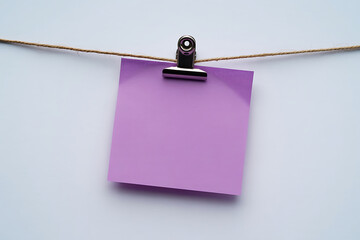 Purple Sticky Note with Clip Blank Paper for Messages on White Background