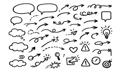 Naklejka premium Hand Drawn Arrows and Speech Bubbles Collection - Doodle Style Elements