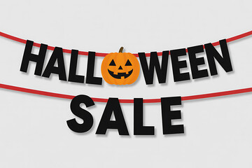 Halloween Sale Text on Vibrant Banner with Jack O Lantern on White Background