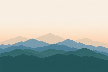 Minimal Layered Mountain Landscape Vector Background in Blue and Green Tones