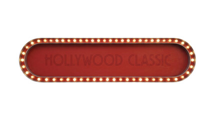Hollywood classic neon sign isolated on transparent background