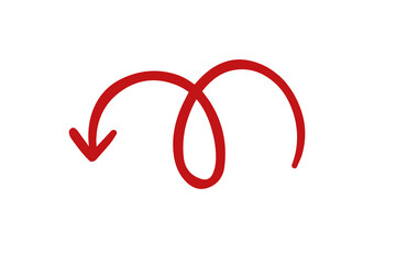 Obraz premium Hand-drawn red spiral arrow indicating downward direction on white background