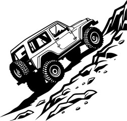 Off Road Jeep Rock Crawling Adventure Black and White Vector © Rezowan 