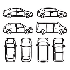 Vehicle Elevation & Top View Flat Vector Collection for Architecture