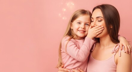 Happy mother's day mom and child sharing a secret moment together