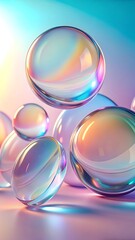 Iridescent bubbles on colorful gradient background