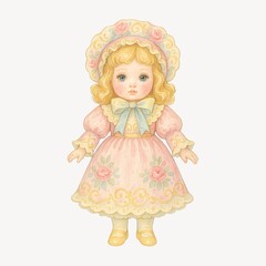 Fototapeta premium Vintage doll illustration with bonnet.