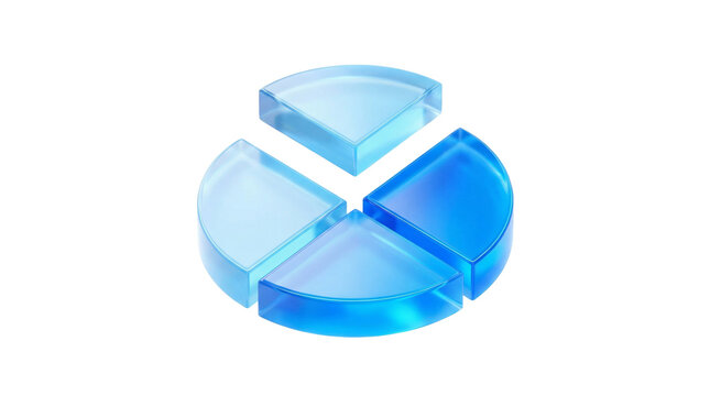 Blue 3d pie chart icon isolated on transparent background
