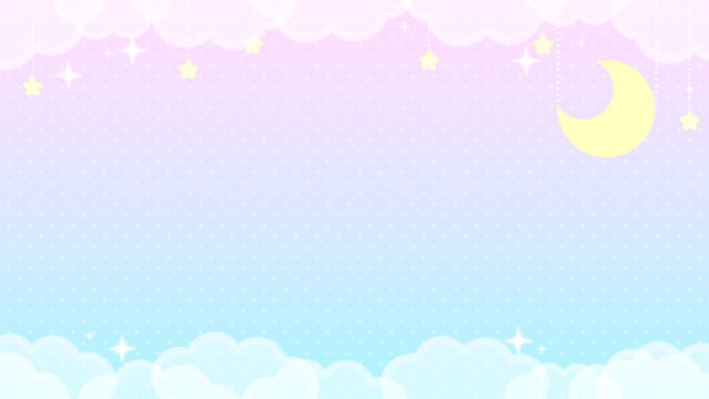 ゆめかわいいパステル背景　星と月と雲のキラキラ空間