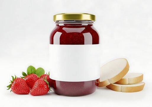 strawberry jam jar mockup with bread