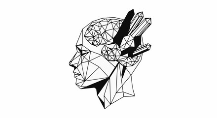Fototapeta premium Geometric abstract head profile with crystals, symbolizing creativity and intellect