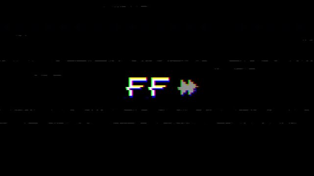 VHS tape fast forward animation with pixel glitch effect showing digital distortion