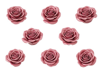 Eight Dusty Rose Pink Roses Sparkling with Glitter Isolated Transparent Background