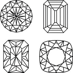 Luxury Diamond Cut Gemstone Line Art Set for Jewellery Design, Branding Logos, and Elegant Crafts