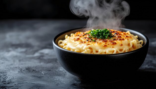Hot steaming cheese ramyeon with melted cheese