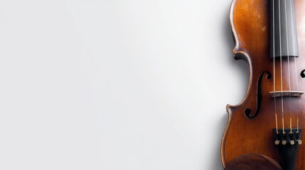 Minimal violin corner banner template with partial instrument and wide white space, clean music design, modern layout, musical concept, creative text space, elegant minimalist style