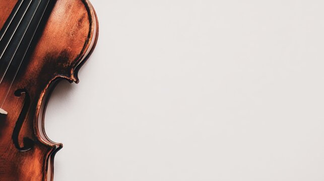 Minimal violin corner banner template with partial instrument and wide white space, clean music design, modern layout, musical concept, creative text space, elegant minimalist style