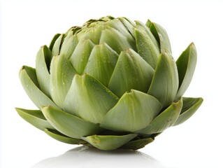 Fototapeta premium Single whole green artichoke isolated on white background for healthy food design