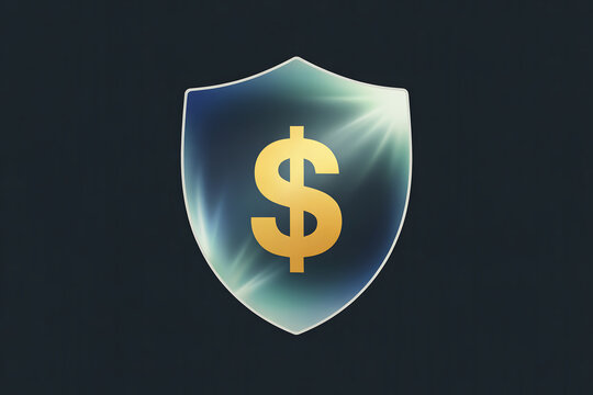 Financial Security Shield and Dollar Sign for Investment Protection Concept