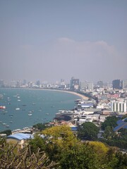 Pattaya City Coastline View with Beach and Boats in Thailand