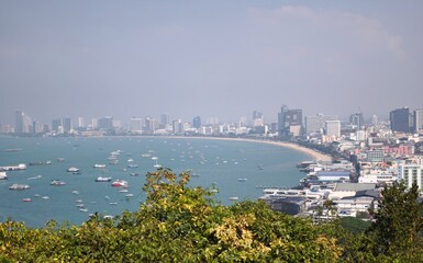 Pattaya Thailand Coastline with Boats and Cityscape