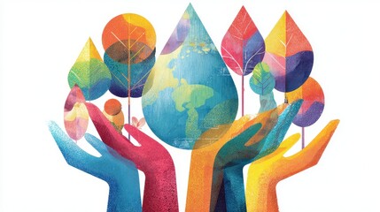 Obraz premium Corporate social responsibility illustration flat design front view sustainability theme water color vivid.