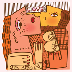 Abstraction face portrait wall art vector illustration. Creative graphic design with shapes, decorative, geometric, line art, cubism, doodle.