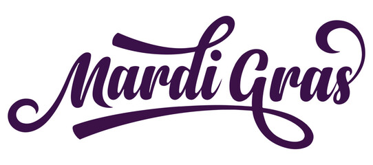 Mardi Gras Purple Calligraphic Text on White Background © Baloch